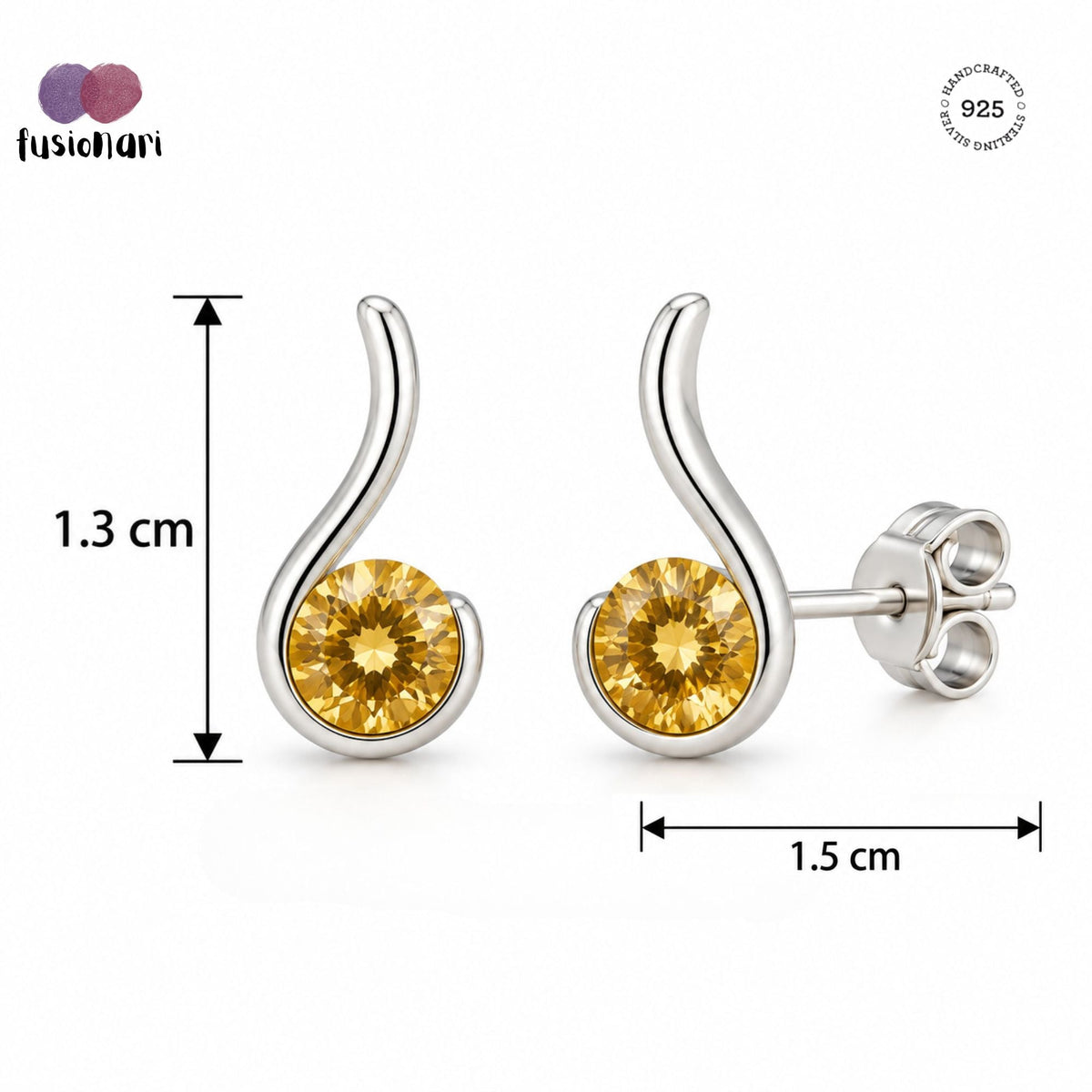 925 Sterling Silver Citrine Stud Earrings for Women | Handcrafted Yellow Gemstone Jewelry | Bright Elegant Accessory