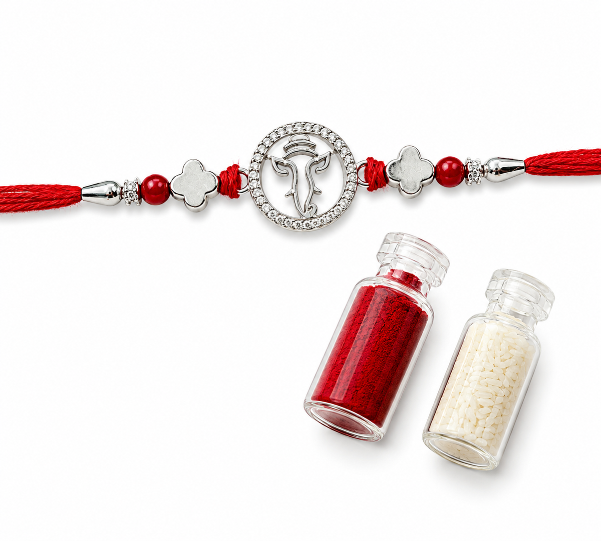 925 Silver Lord Ganesha Rakhi, Red Thread | House of Diana
