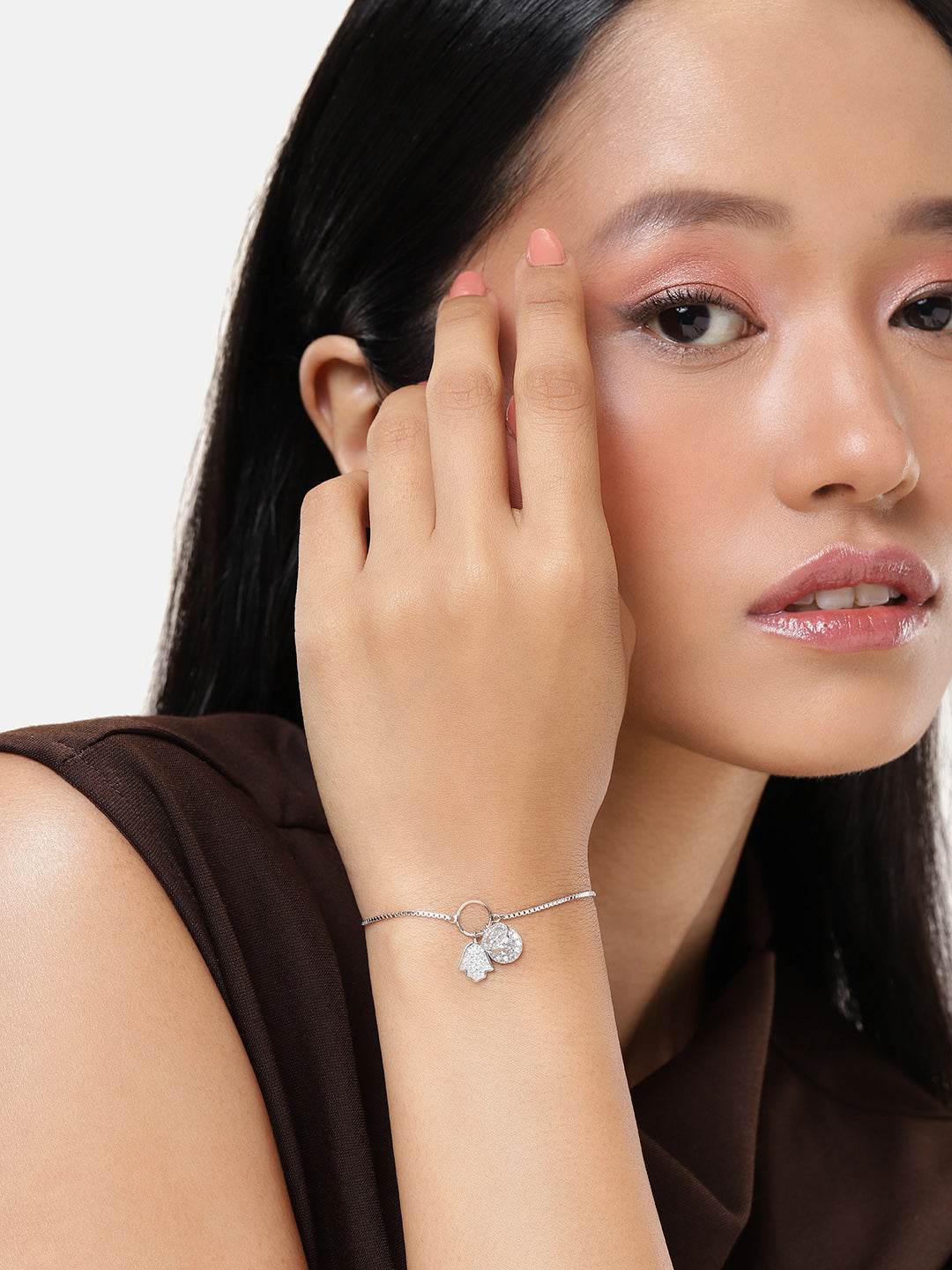 925 Sterling Silver Bracelet with Textured Pendants - Luxevogue