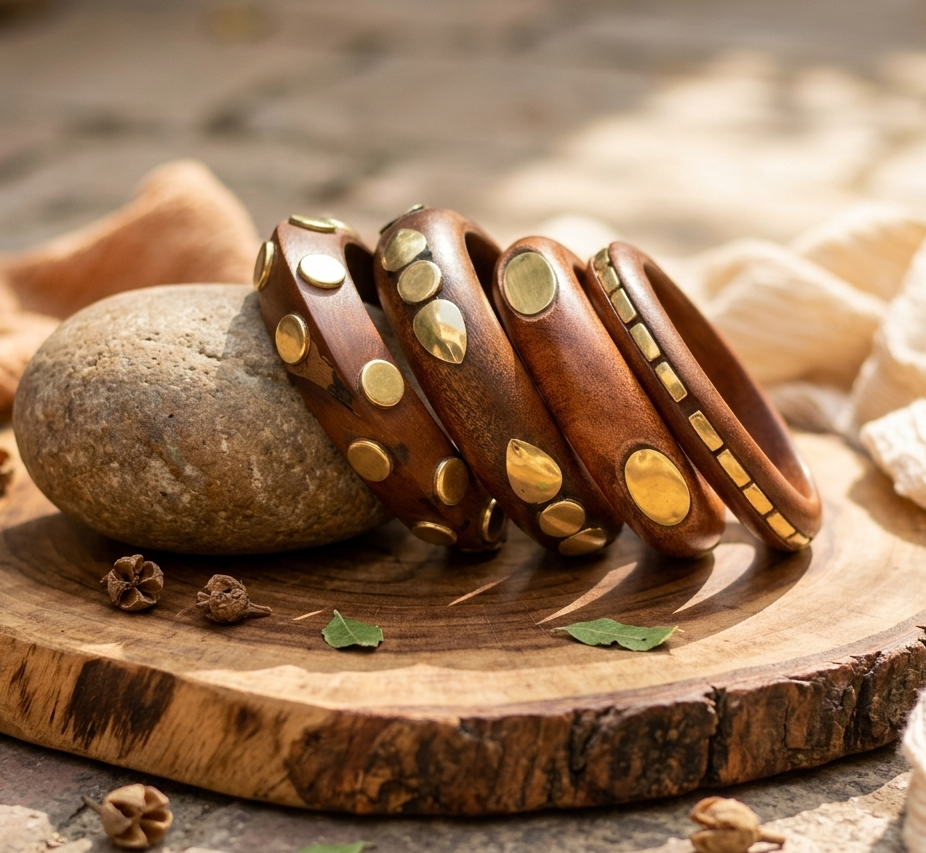 Handcrafted Wooden Bangles Set of 4