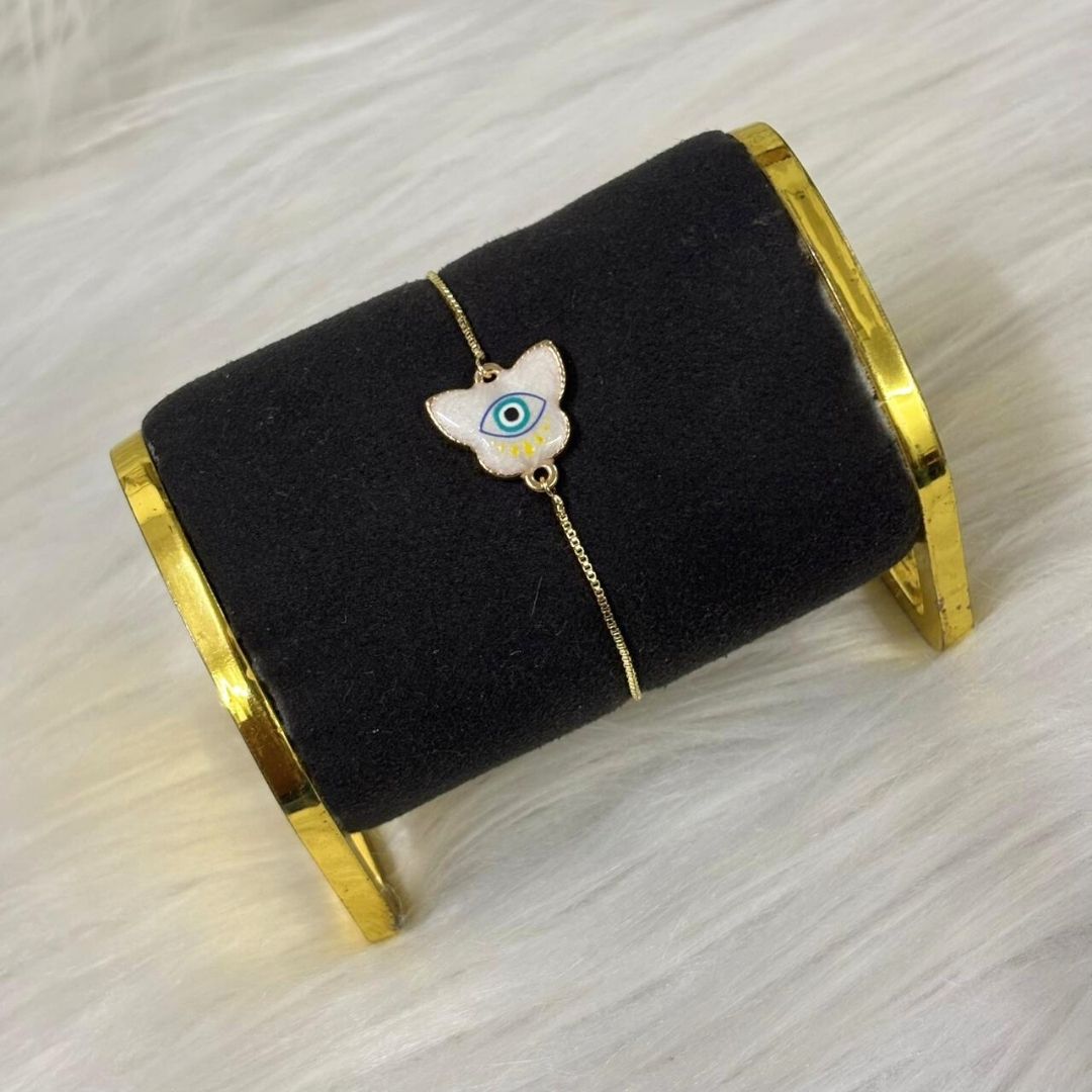 Butterfly Evil Eye Gold-Plated Bracelet
