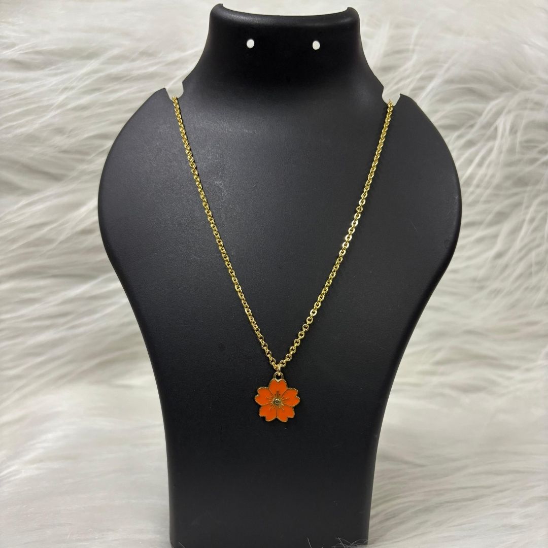 Gold Plated Orange Flower Pendant Necklace