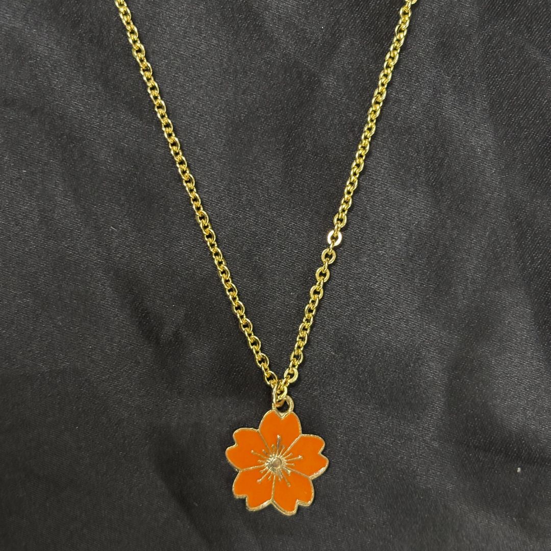Gold Plated Orange Flower Pendant Necklace