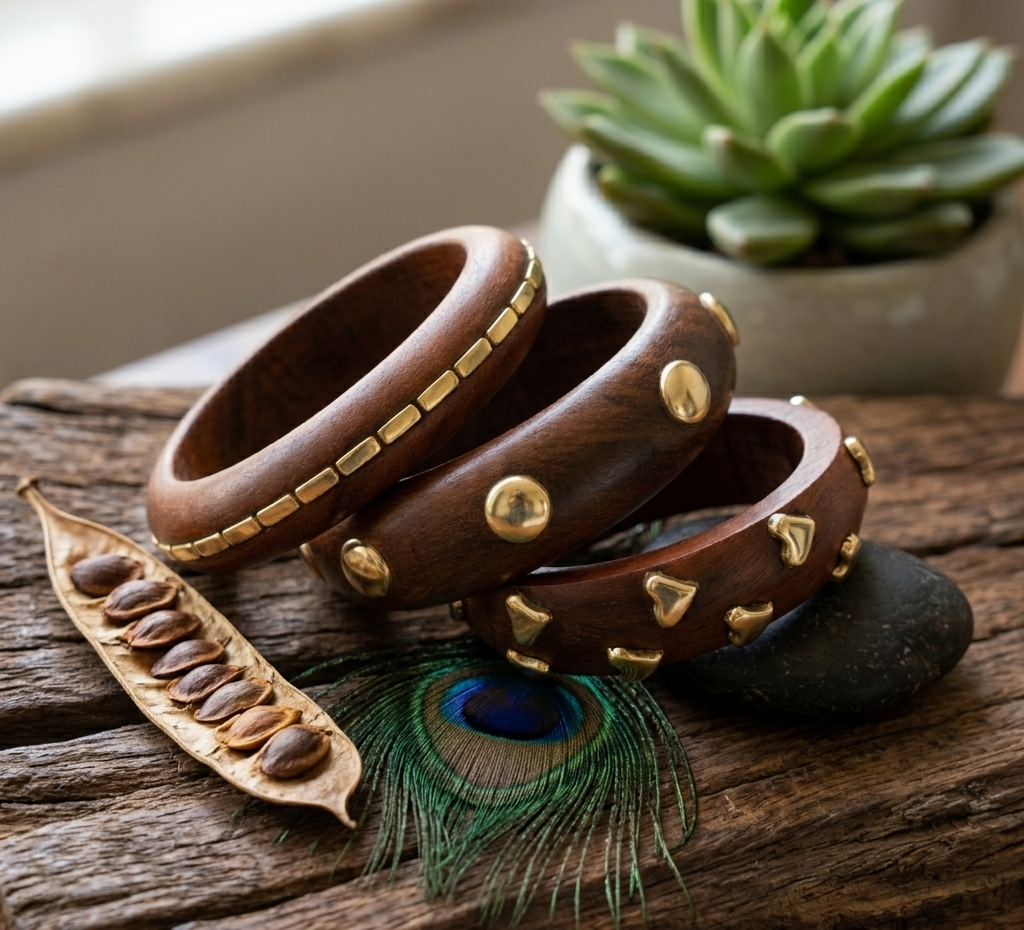 Handcrafted Wooden Bangles Set of 3