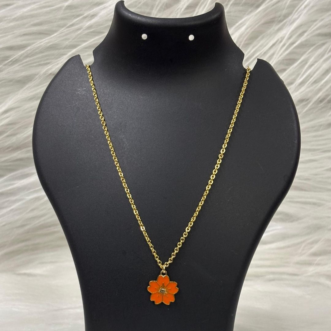 Gold Plated Orange Flower Pendant Necklace