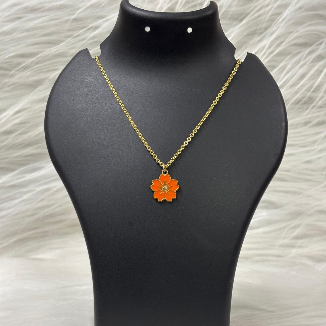 Gold Plated Orange Flower Pendant Necklace