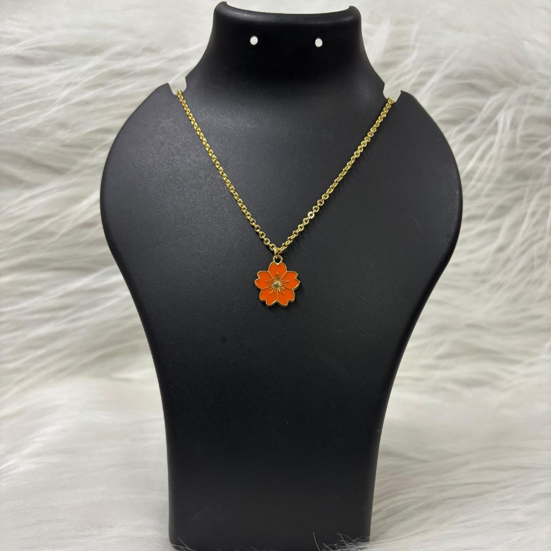 Gold Plated Orange Flower Pendant Necklace