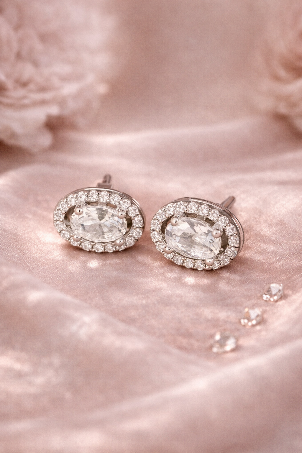 Elegant CZ Stud Earrings with Surrounding Crystals
