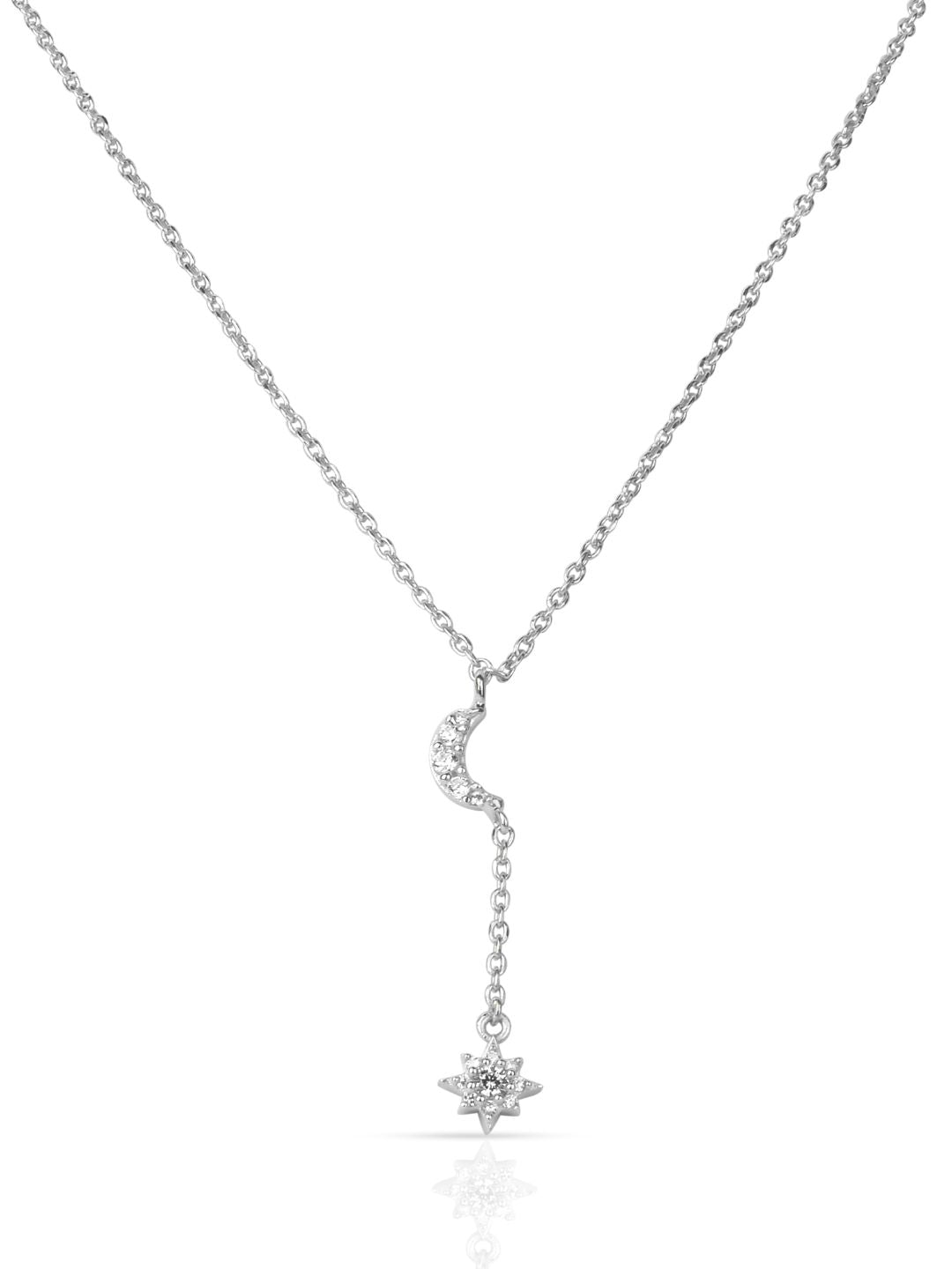 925 Sterling Silver Moon and Star Pendant Necklace