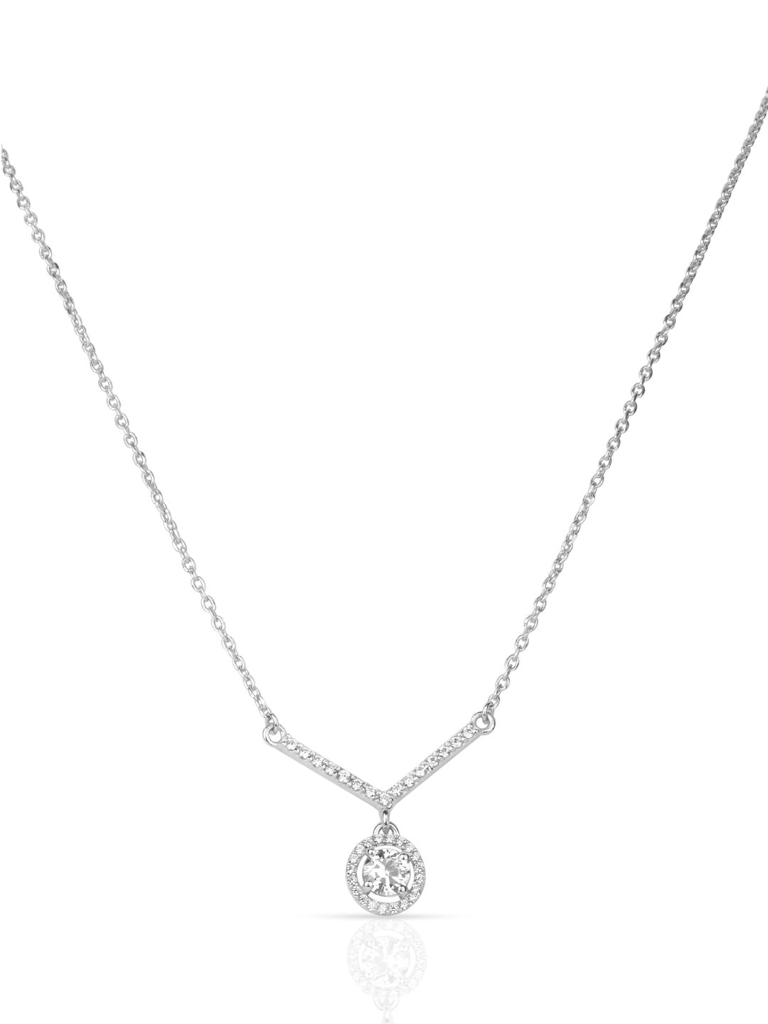 925 Sterling Silver V-Bar Halo Pendant Necklace with Sparkling Round Charm