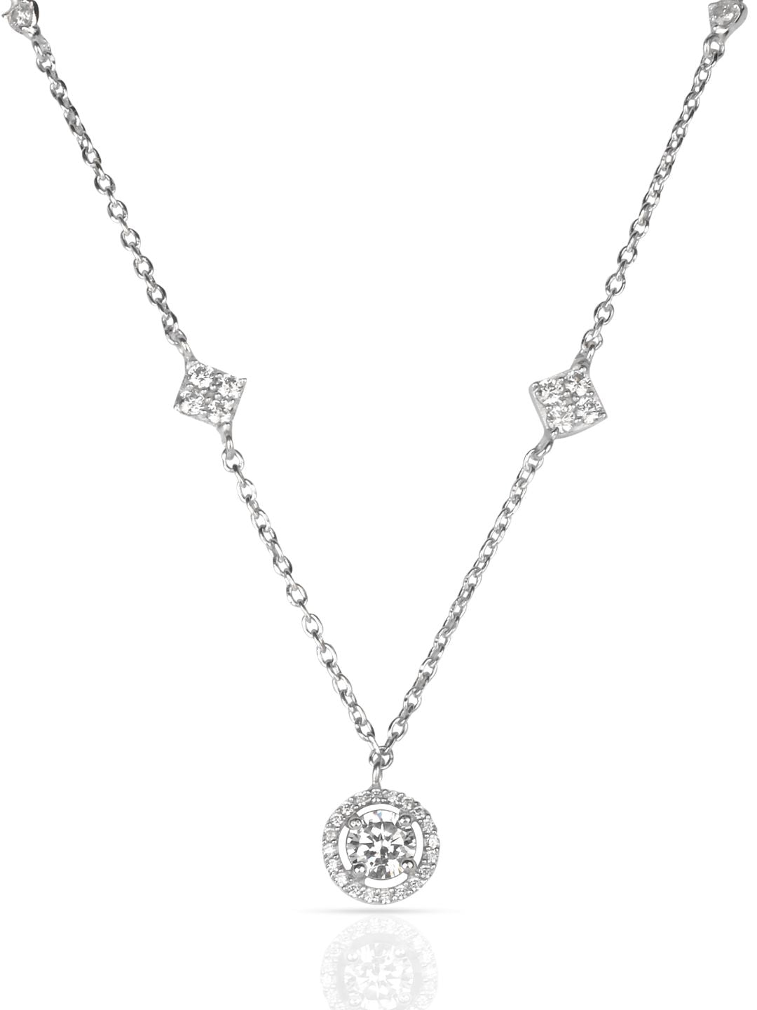 925 Sterling Silver Halo Pendant Necklace
