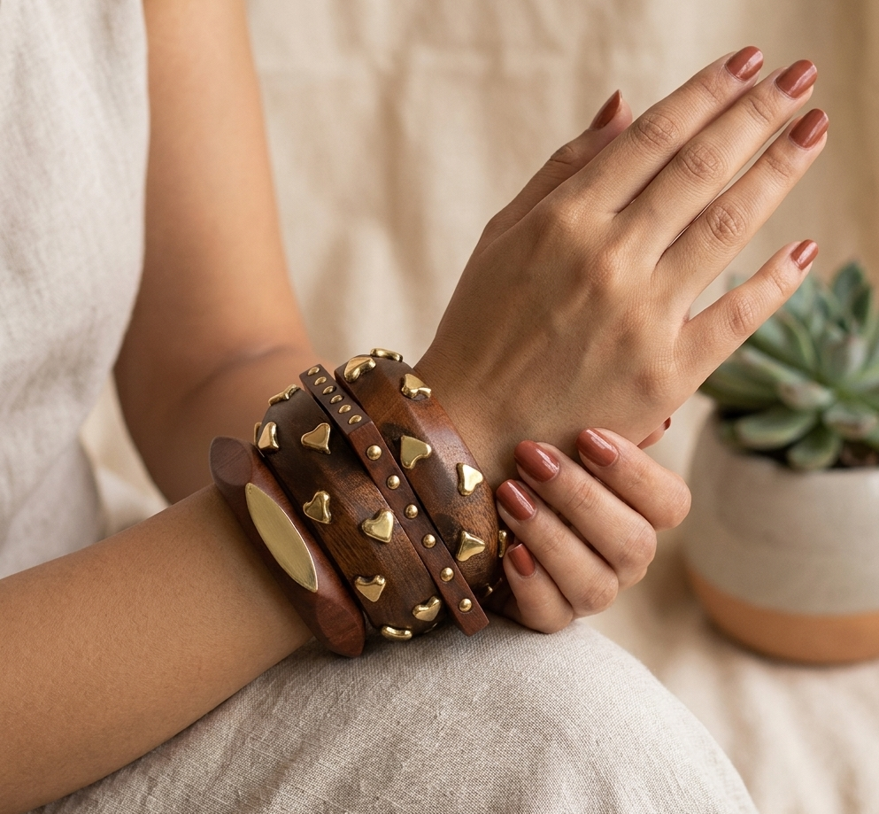 Handcrafted Wooden Bangles Set of 4