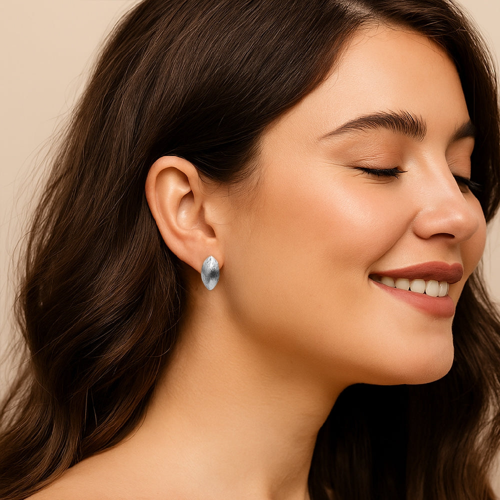 Silver Brush Oval Studs