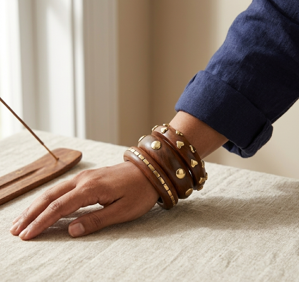 Handcrafted Wooden Bangles Set of 3