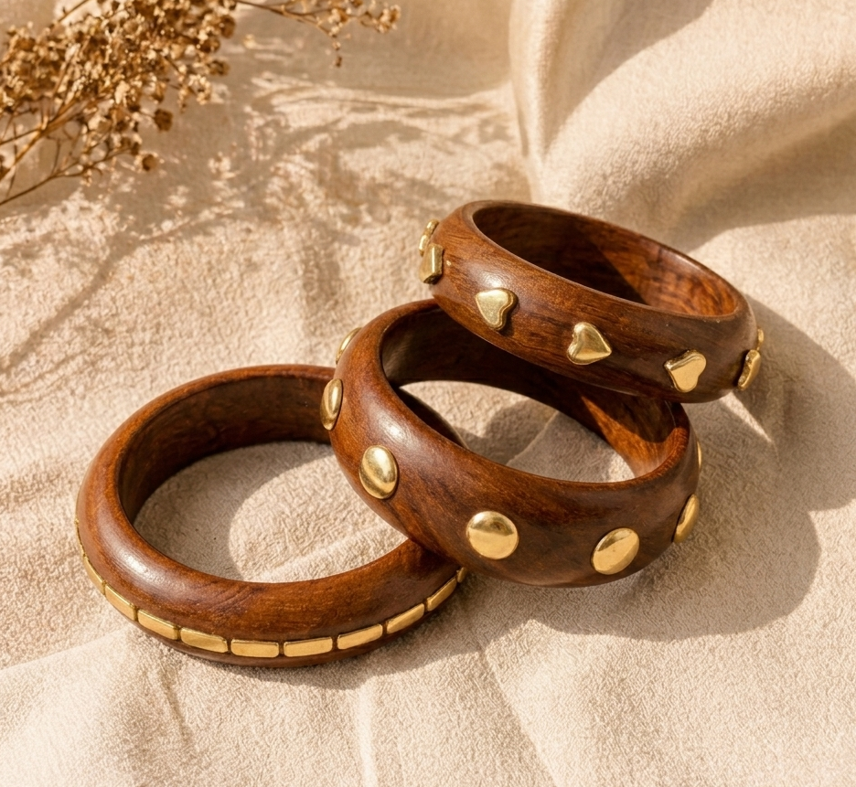 Handcrafted Wooden Bangles Set of 3