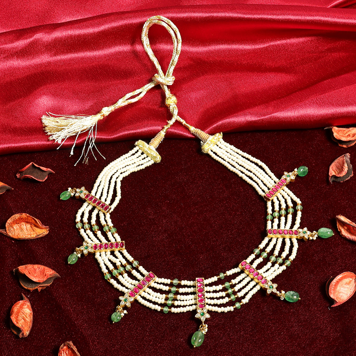 Multi-Strand Pearl Polki Necklace