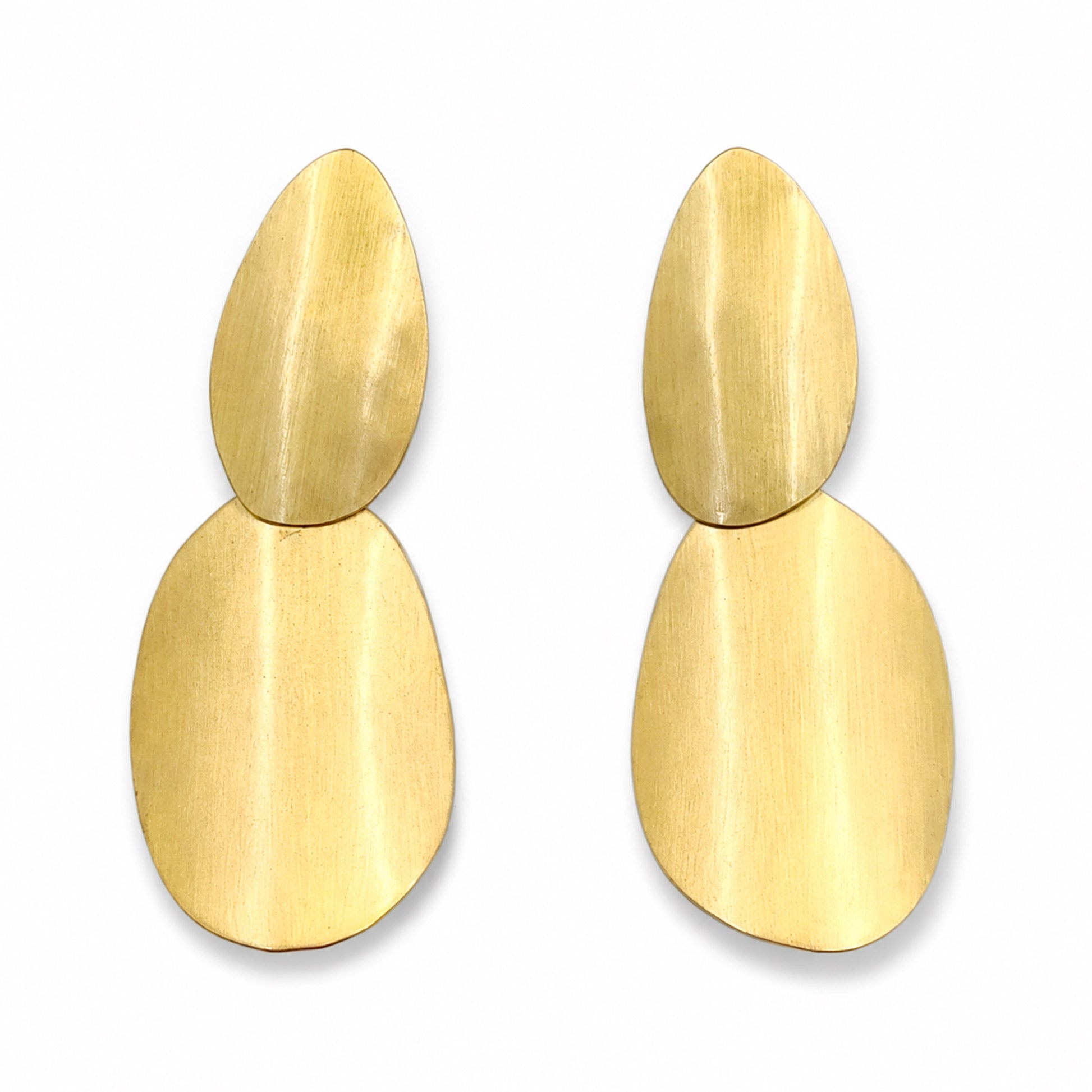 Brass Gold-Tone Abstract Double Drop Earrings
