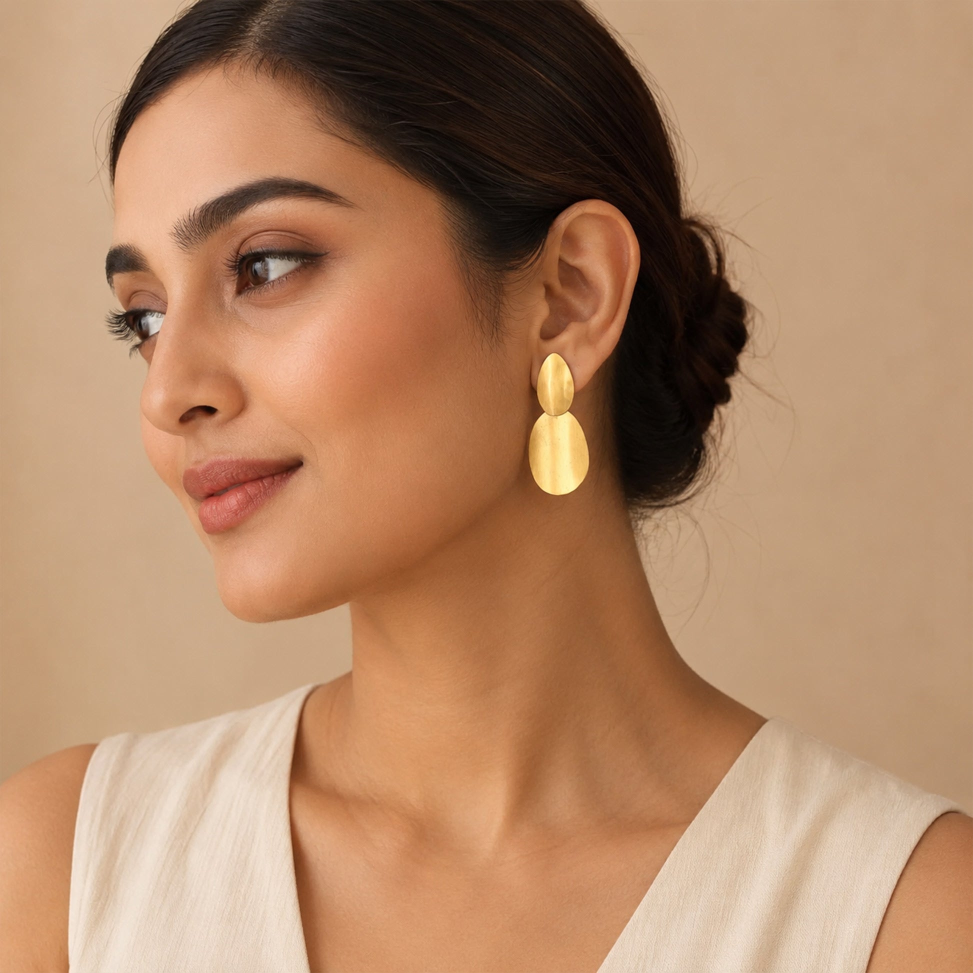 Brass Gold-Tone Abstract Double Drop Earrings