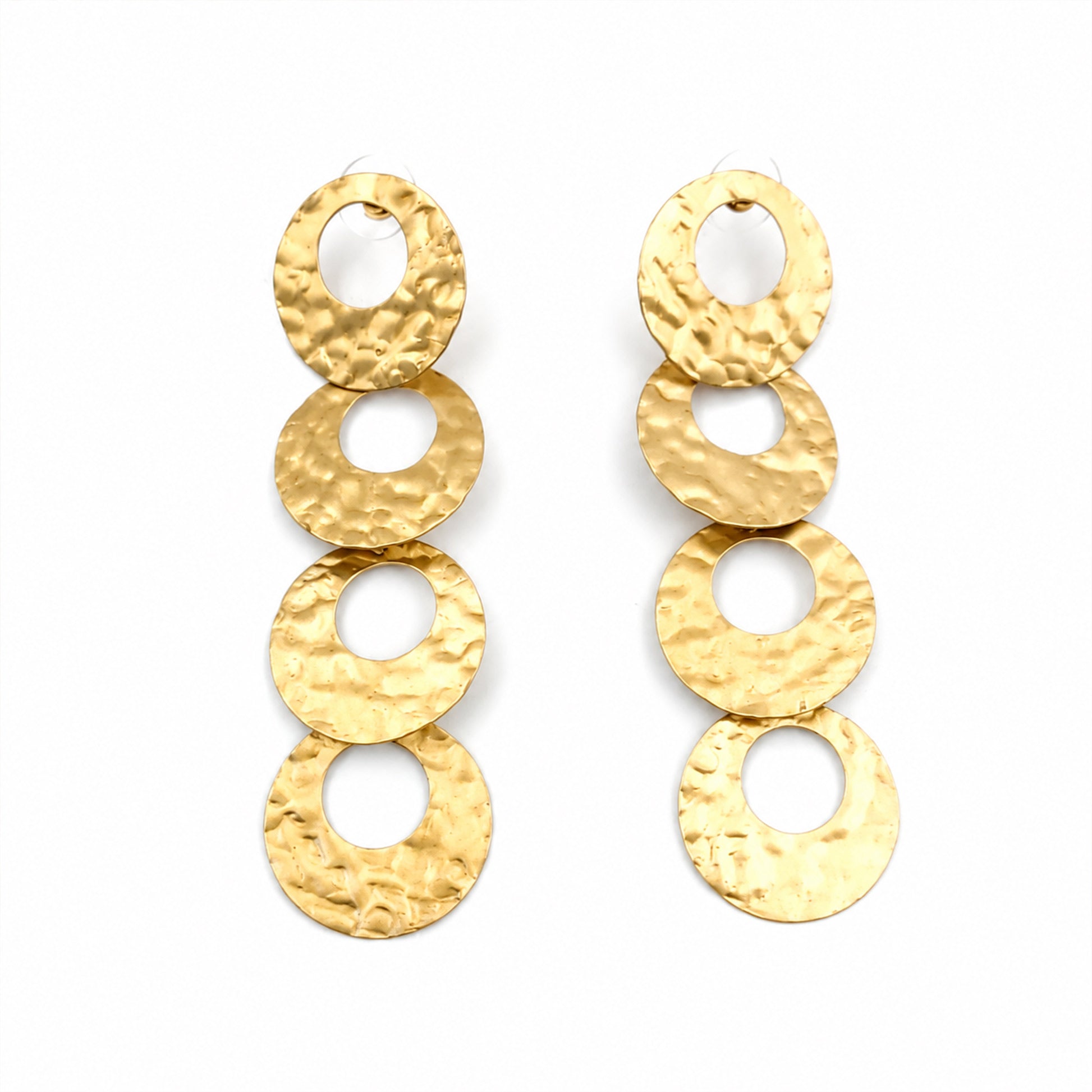 Brass Gold-Tone Hammered Circle Drop Earrings