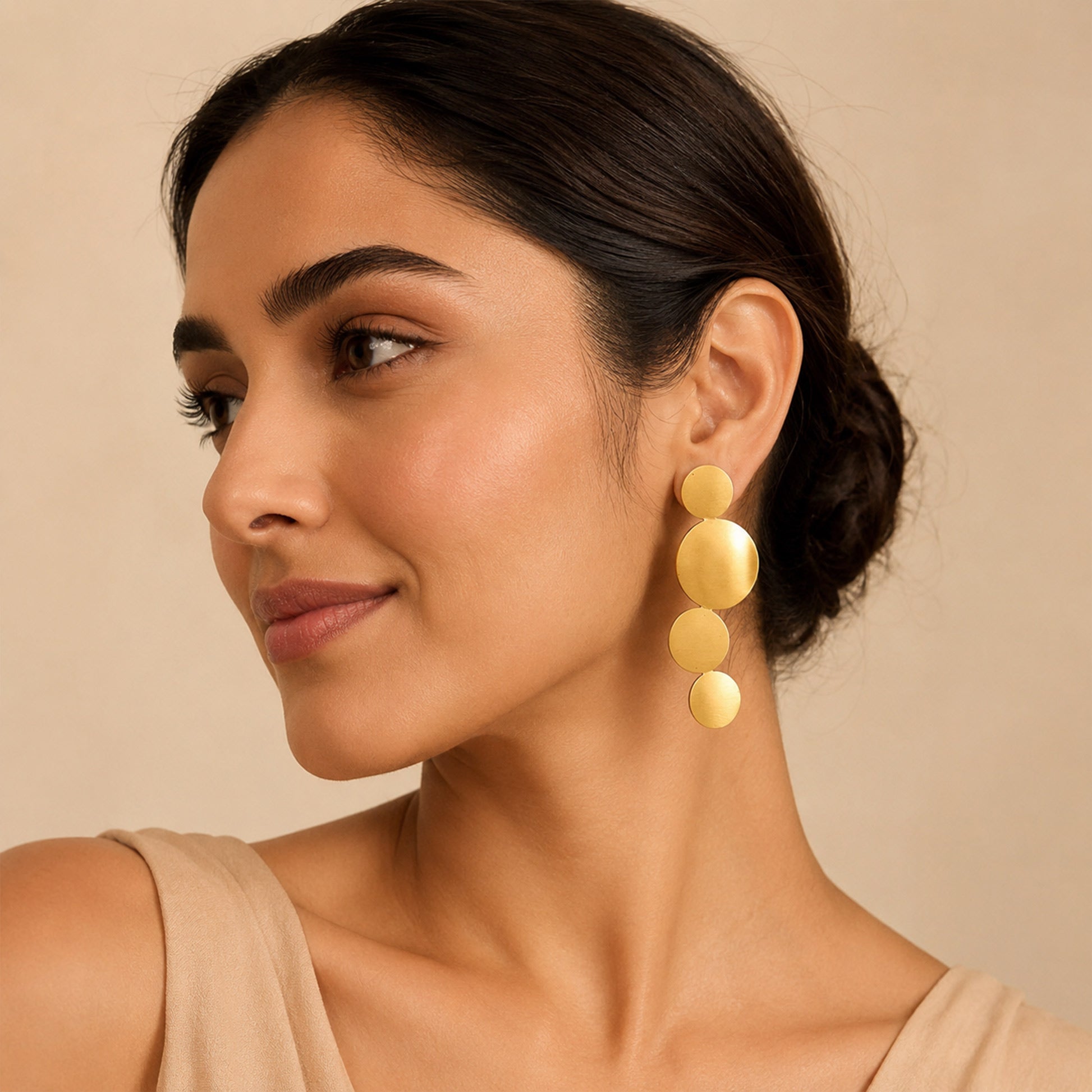 Brass Gold-Tone Graduated Disc Drop Earrings