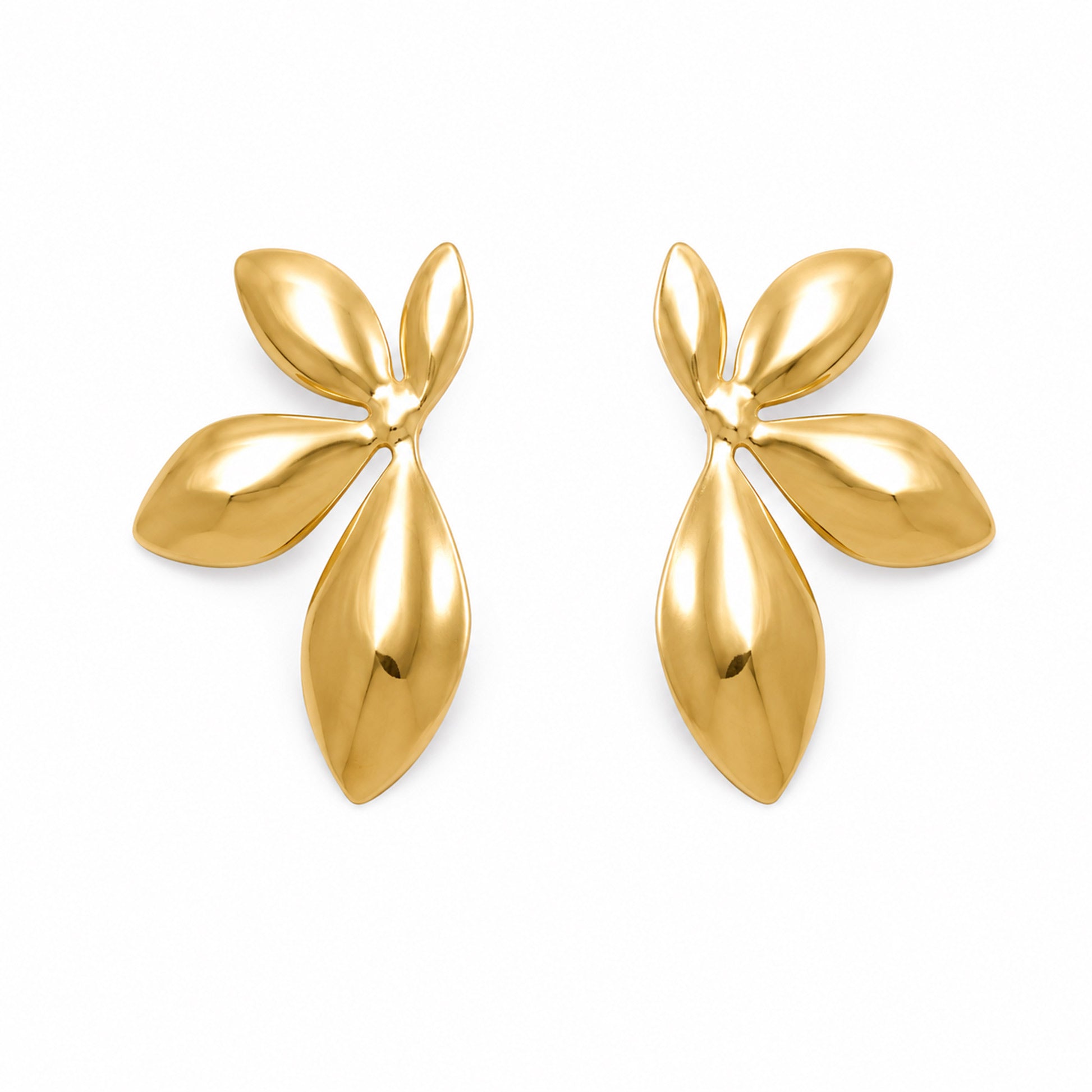 Gold-Tone Leaf Cluster Stud Earrings