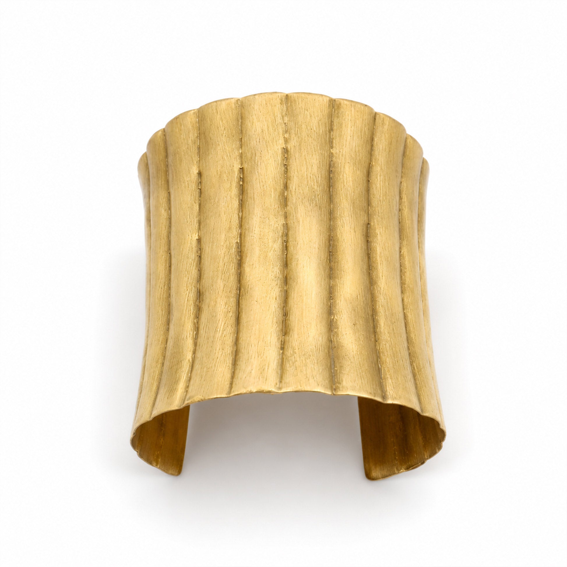 Brass Ribbed Texture Wide Open Cuff Bracelet