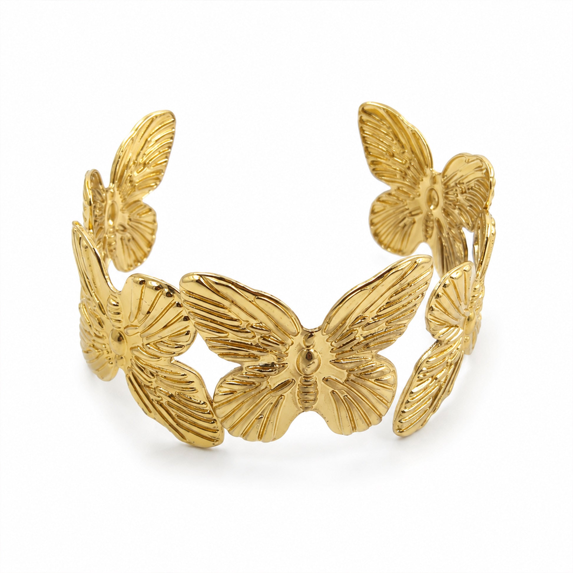 Brass Textured Butterfly Open Cuff Statement Bracelet