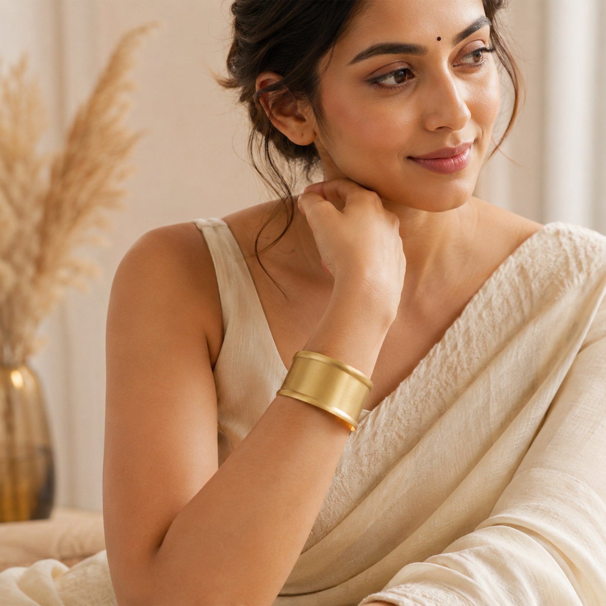 Brass Minimalist Wide Open Cuff Statement Bracelet