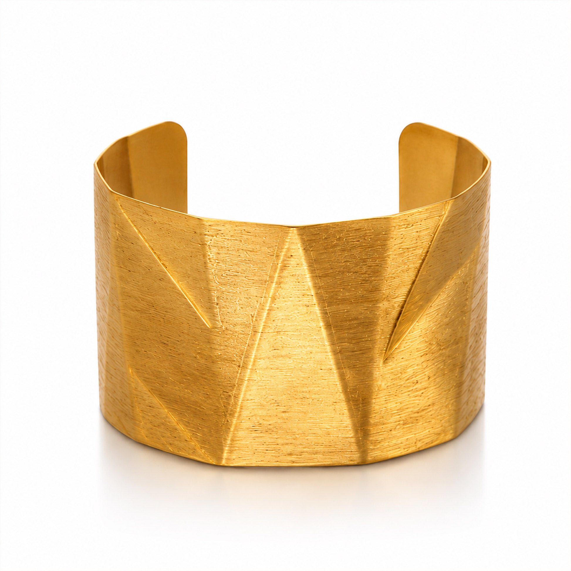 Brass Faceted Geometric Wide Open Cuff Bracelet