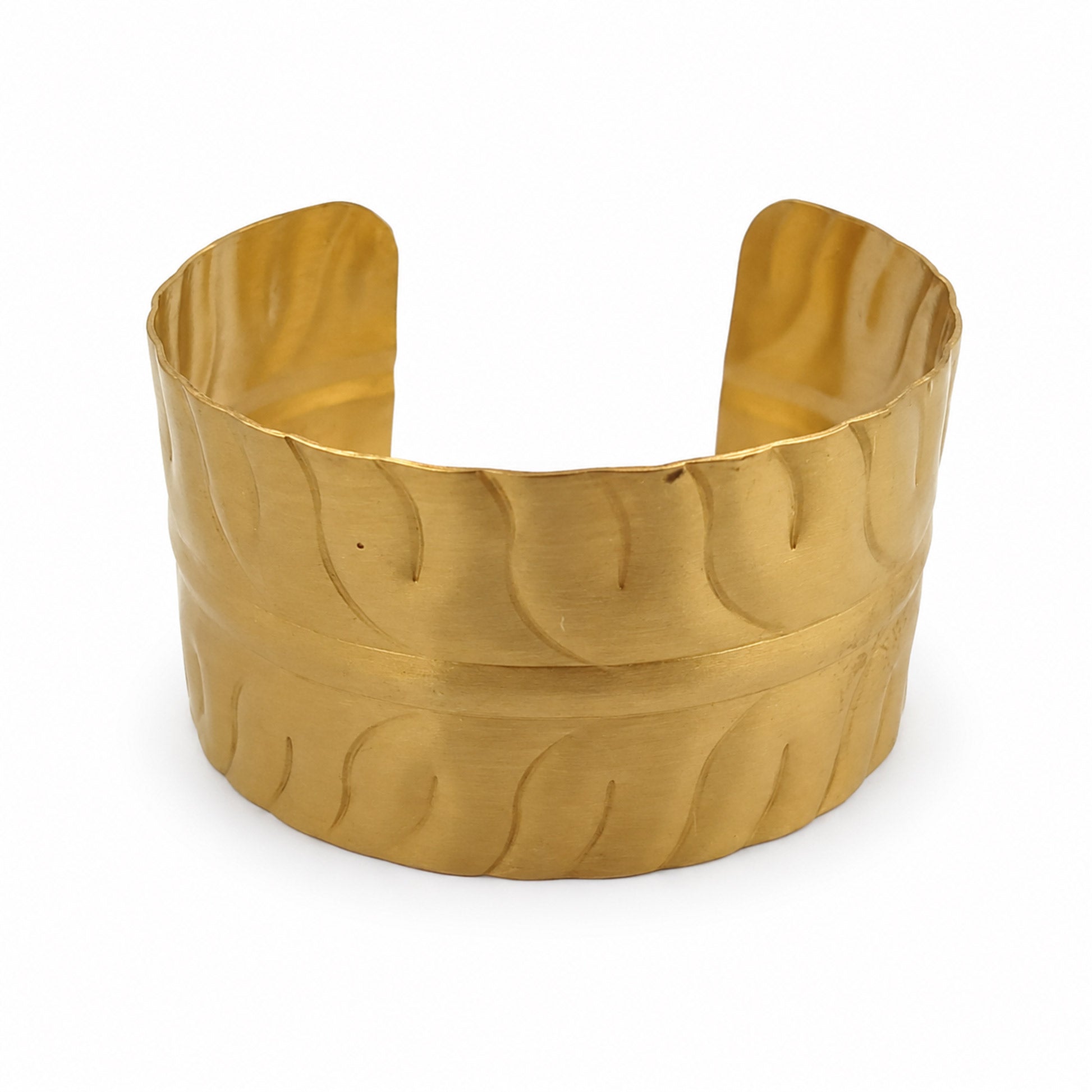 Brass Embossed Wave Pattern Wide Open Cuff