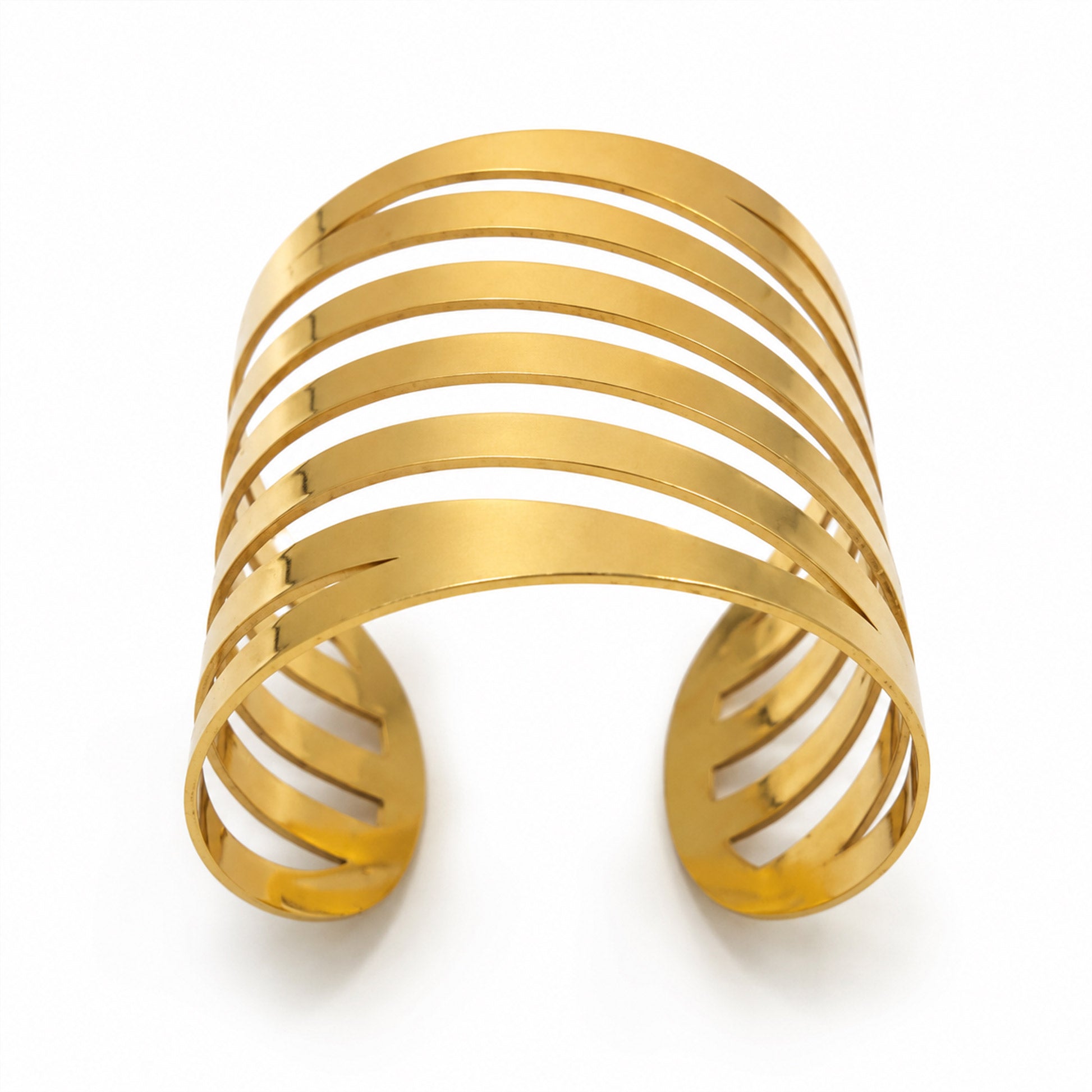 Layered Wave Multi Band Wide Open Cuff Bracelet