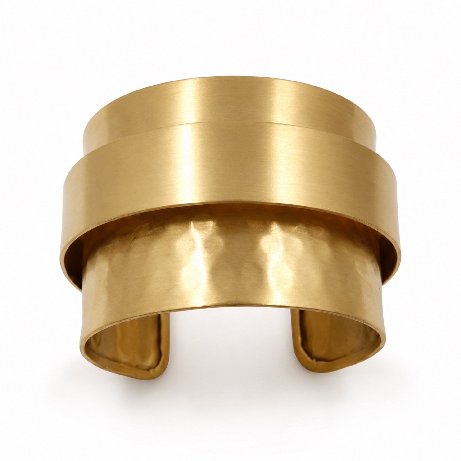 Brass Layered Double Band Wide Open Cuff Bracelet