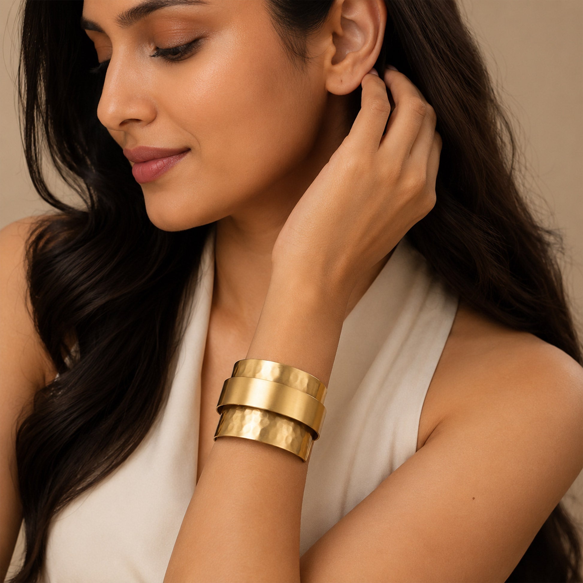 Brass Layered Double Band Wide Open Cuff Bracelet