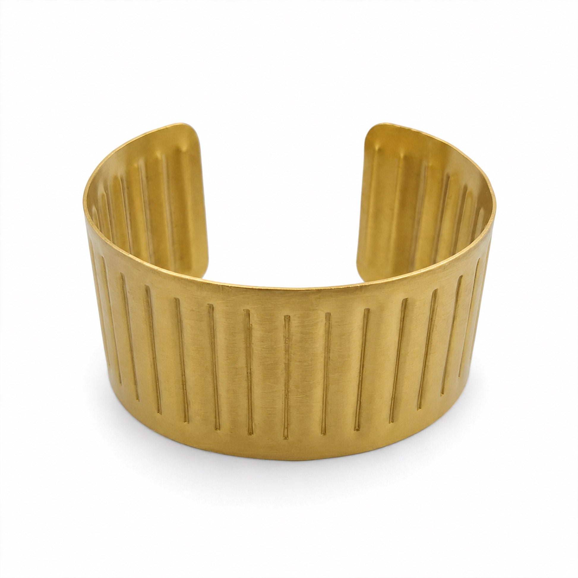 Brass Vertical Groove Wide Open Cuff Bracelet