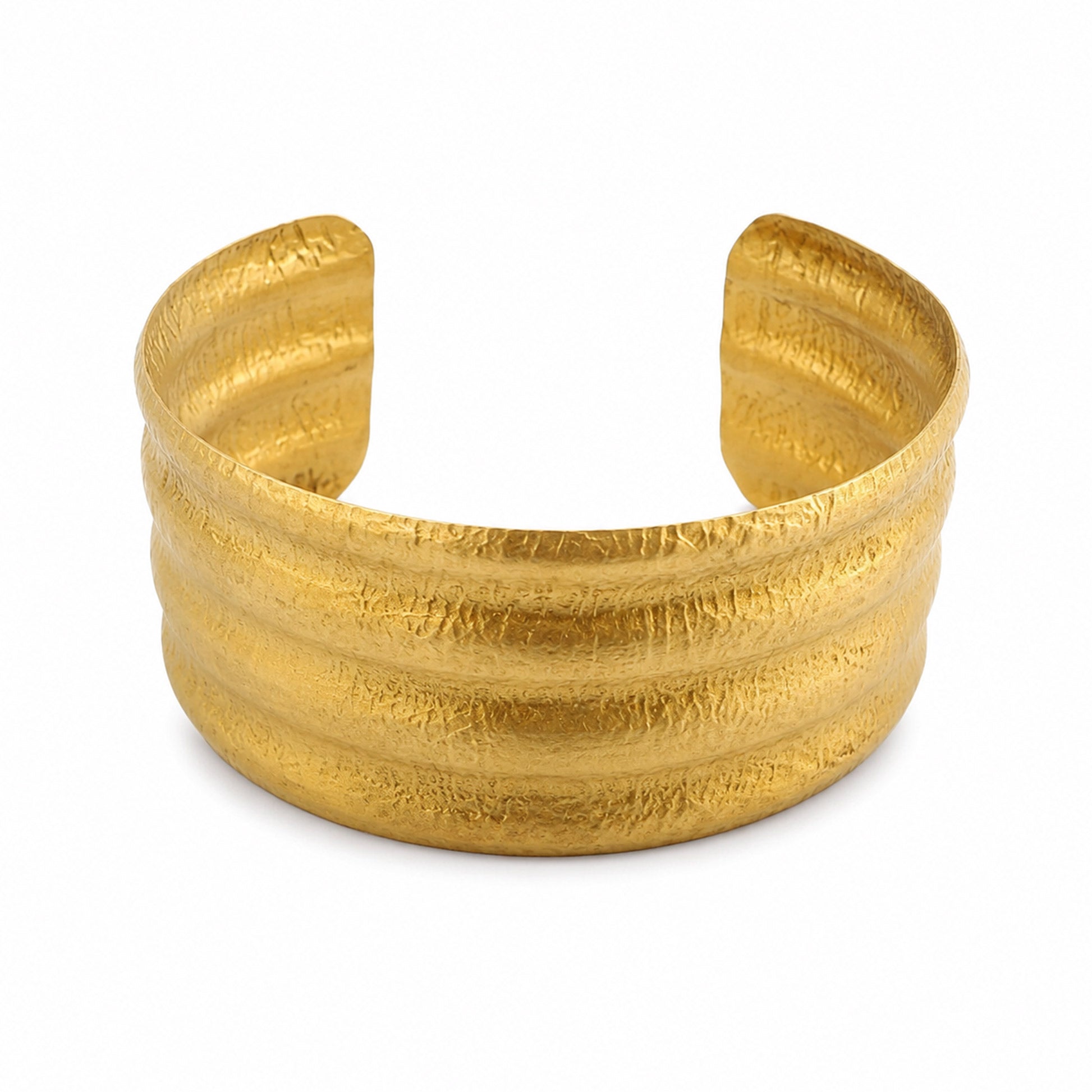 Brass Textured Triple Band Wide Open Cuff Bracelet