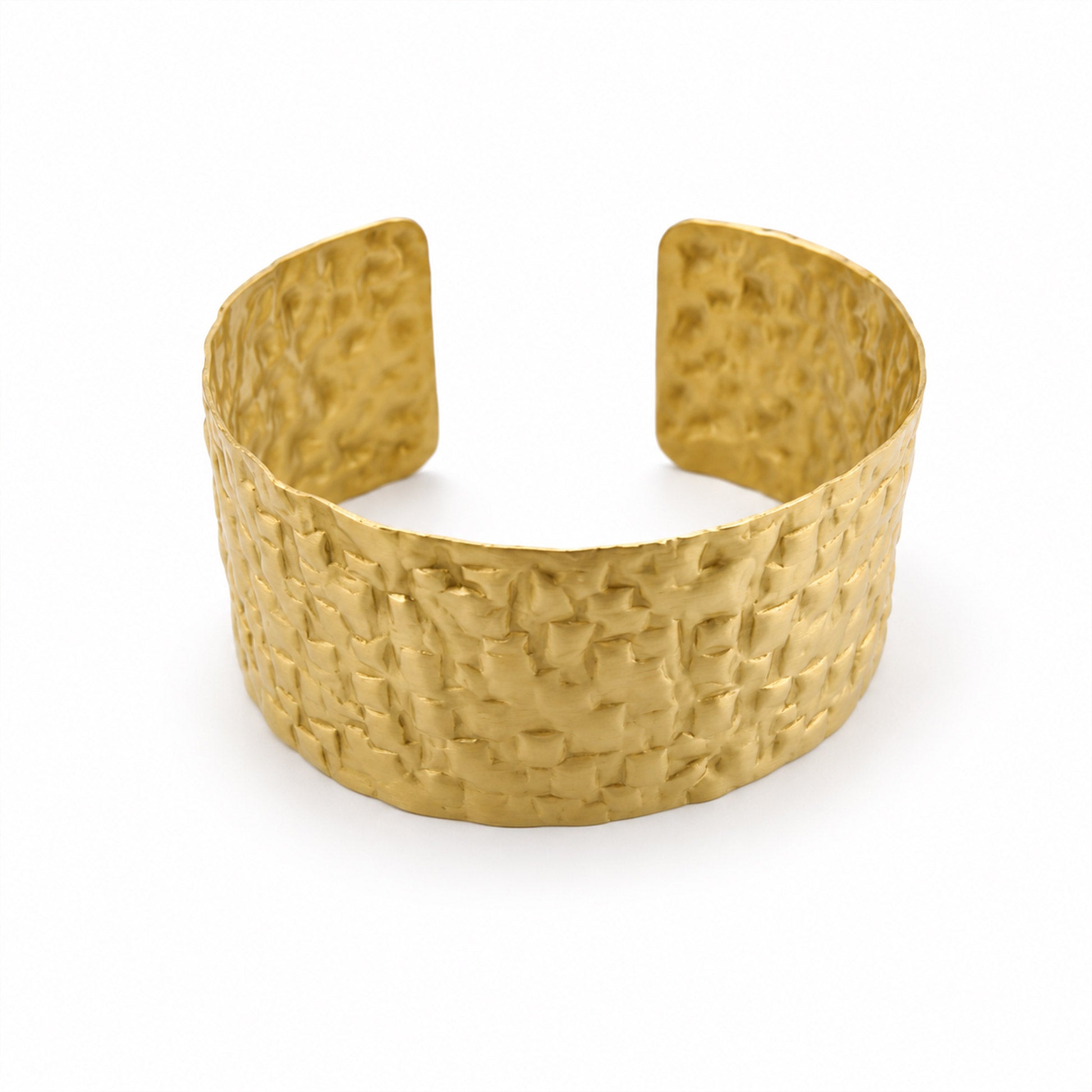 Brass Hammered Floral Texture Wide Open Cuff Bracelet