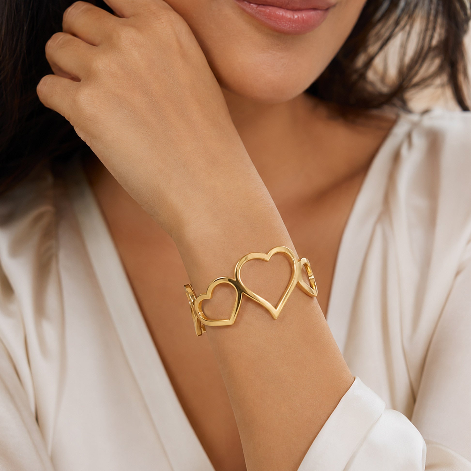 Interlinked Heart Cutwork Hinged Cuff Bracelet