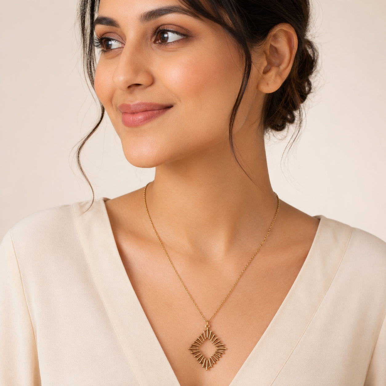 Gold Geometric Sunburst Pendant Necklace