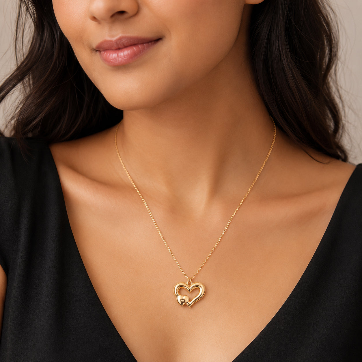 Gold Double Heart Pendant Necklace