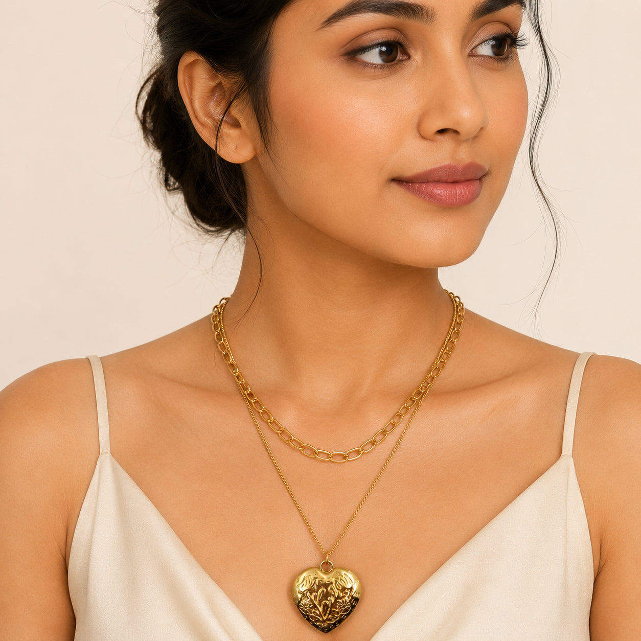 Gold Layered Heart Locket Pendant Necklace