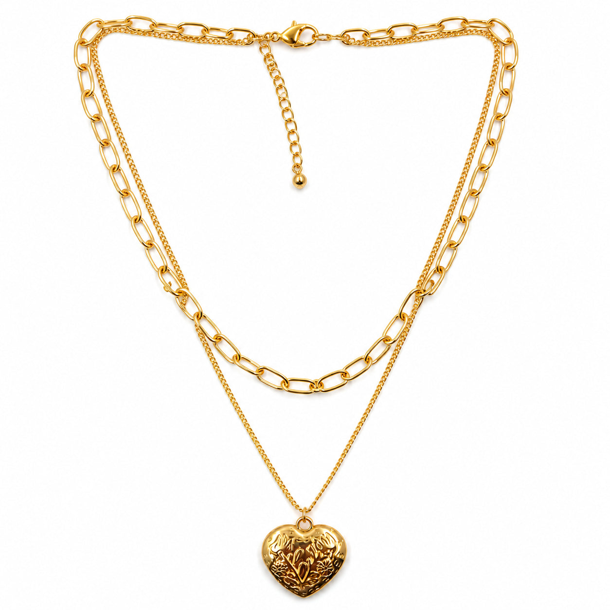 Gold Layered Heart Locket Pendant Necklace