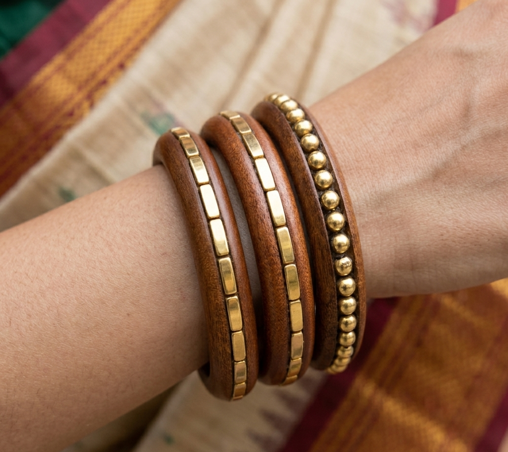 Handcrafted Wooden Bangles Set of 3