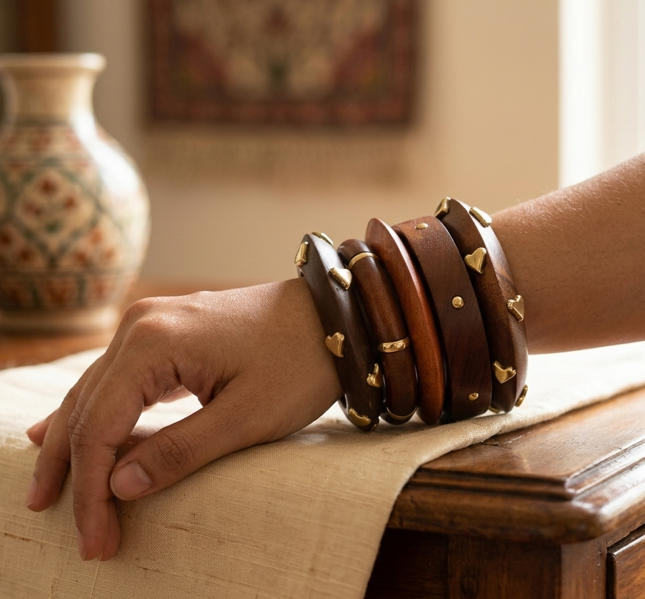 Handcrafted Wooden Bangles Set of 5