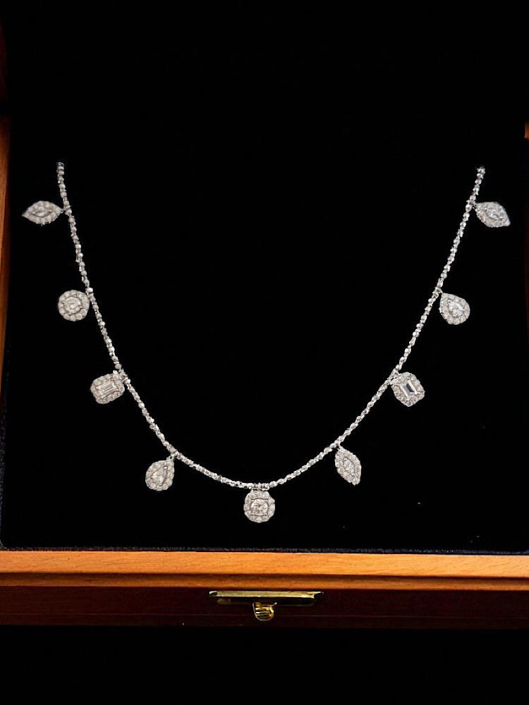 Different Stone Charm Sterling Silver Chain Necklace