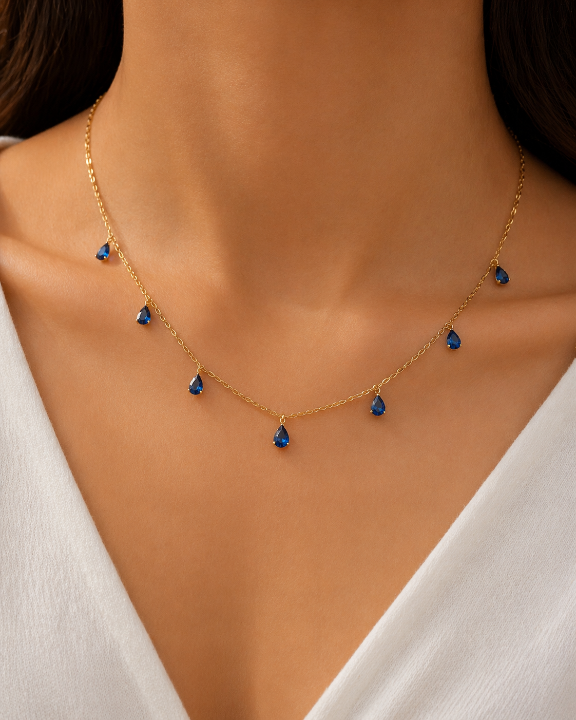 925 Sterling Silver Gold Plated Dainty Pear-Cut Purple Sapphire Charm Necklace