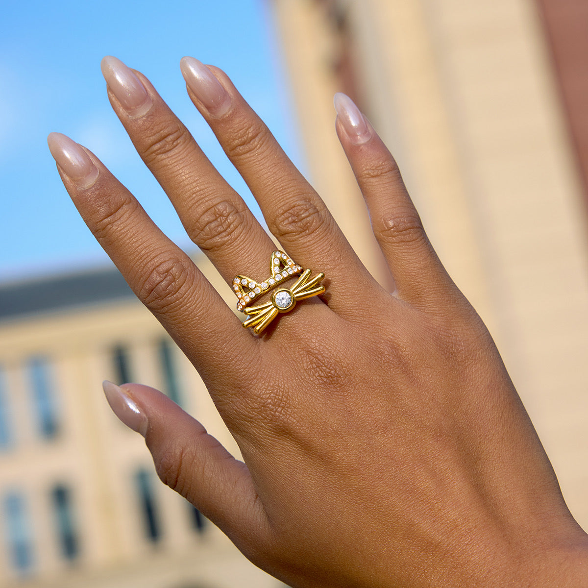 Pair of dual bow drop earrings �? 18k gold-plated sweet statement drops for evening and gifting.