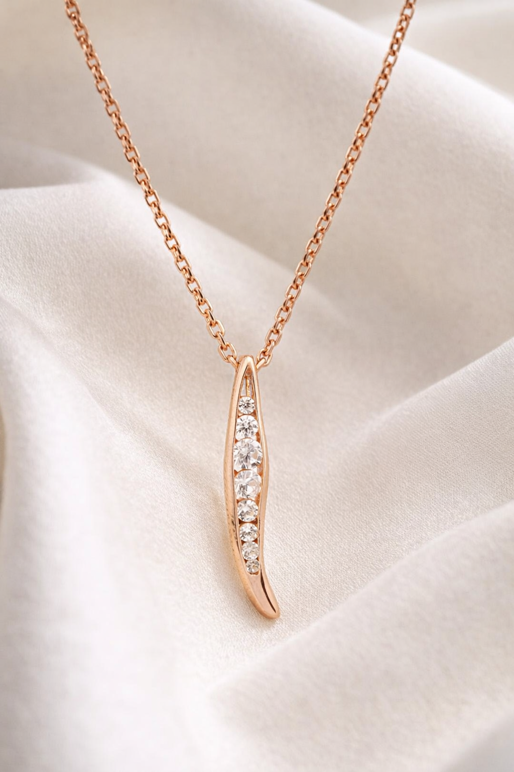 Sleek Slim Leaf Rose Gold Sterling Silver Necklace Charm