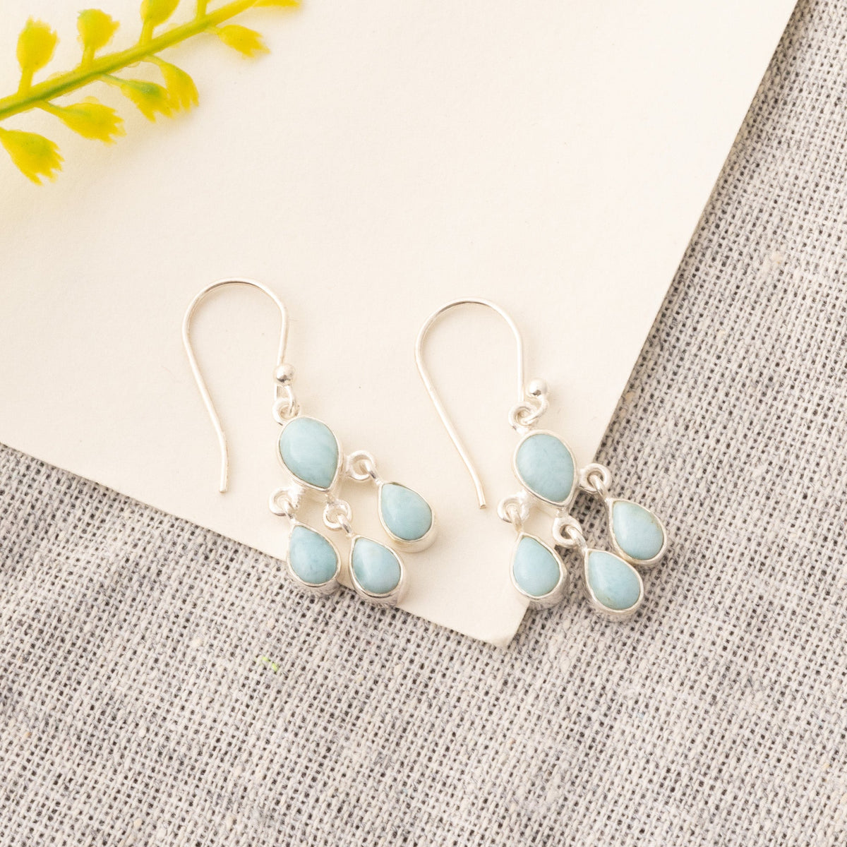 925 Sterling Silver Larimar Stone Earrings for Women | Handmade Minimalist Jewelry | Unique Healing Crystal Design |  Size 3.3x6 cm | 1 Pair