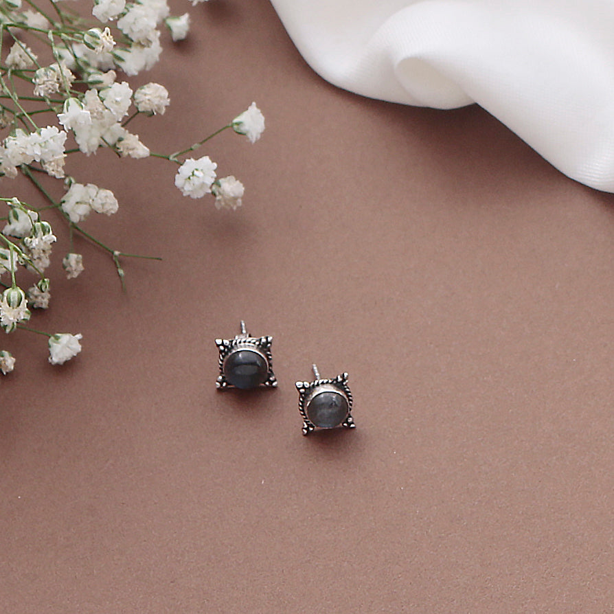 925 Sterling Silver Labradorite Eartops for Women | Blue Gemstone Jewelry | Handcrafted Minimal Design