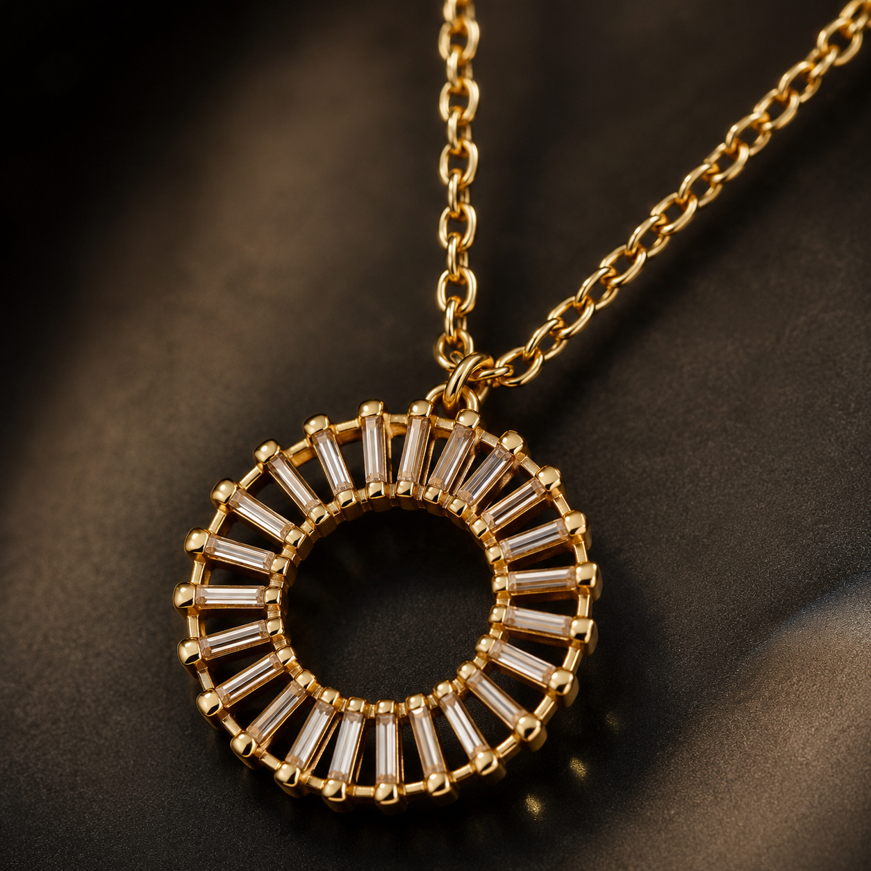 Gold Round Stone Pendant Necklace